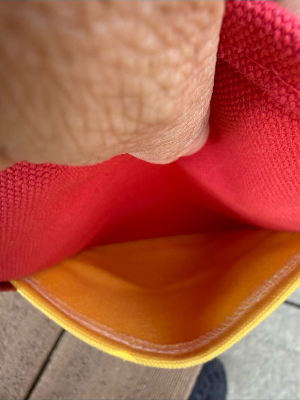 Vintage LL Bean Boat and Tote Red with Yellow pocket. Red Base And Handles - Picture 3 of 13